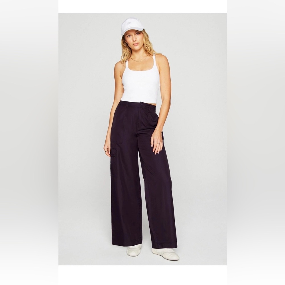 Fabletics Cargo Wide Leg Pant Deep Plum Nylon Casual Active Women’s Small NEW